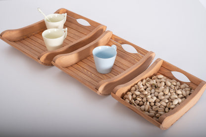 Ensemble 3 plateaux en bois – forme ondulée