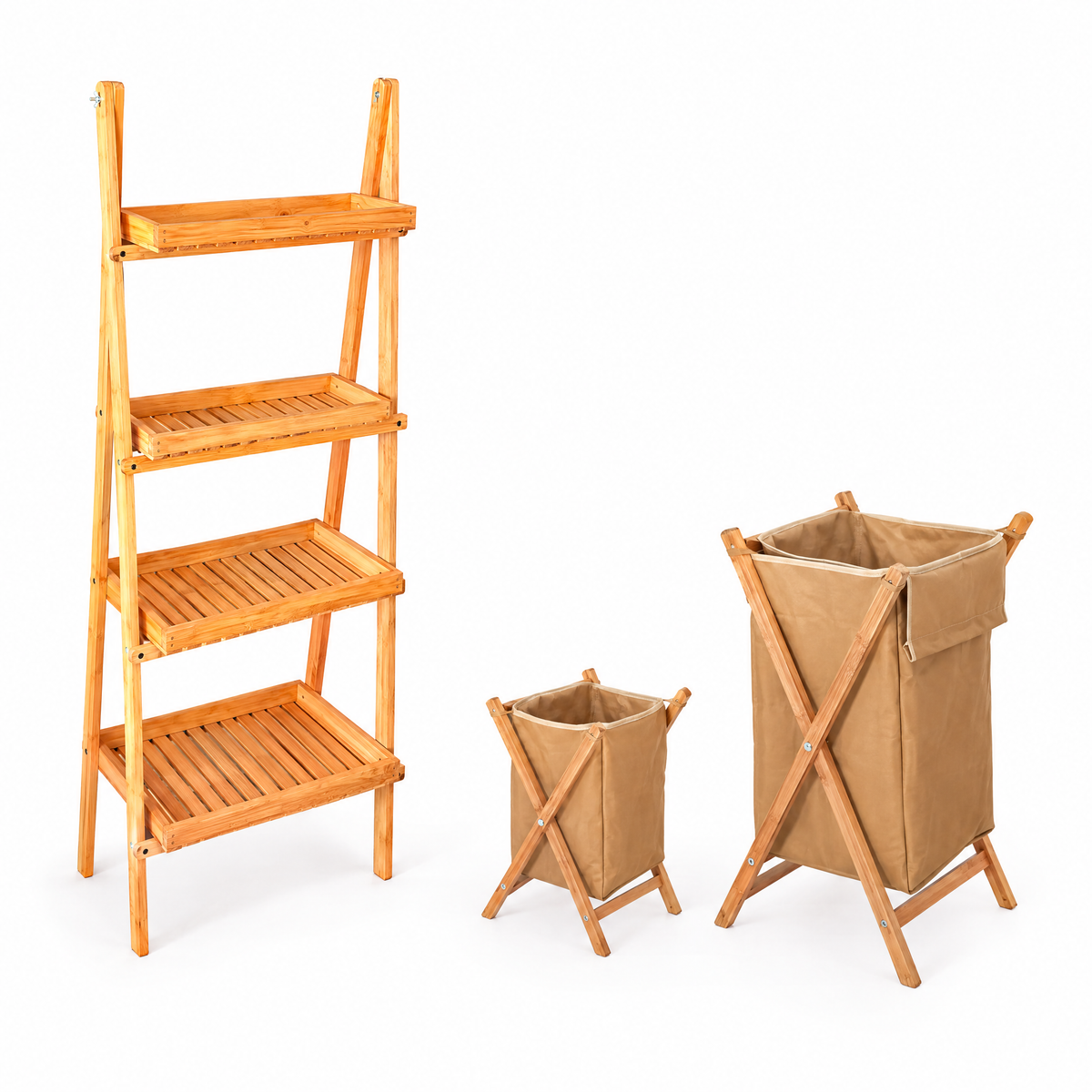 Étagère échelle pliable en bois – 4 niveaux