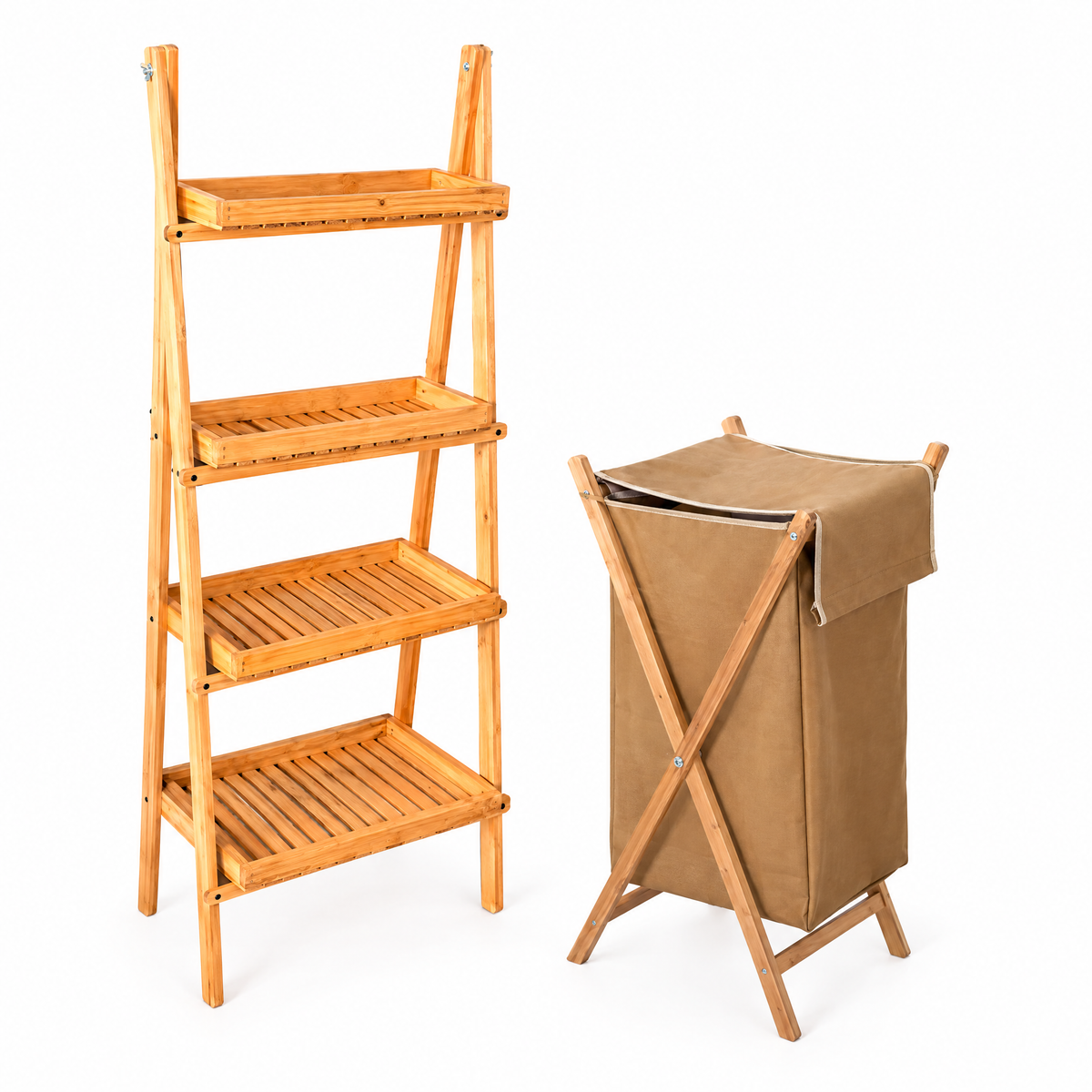 Étagère échelle pliable en bois – 4 niveaux