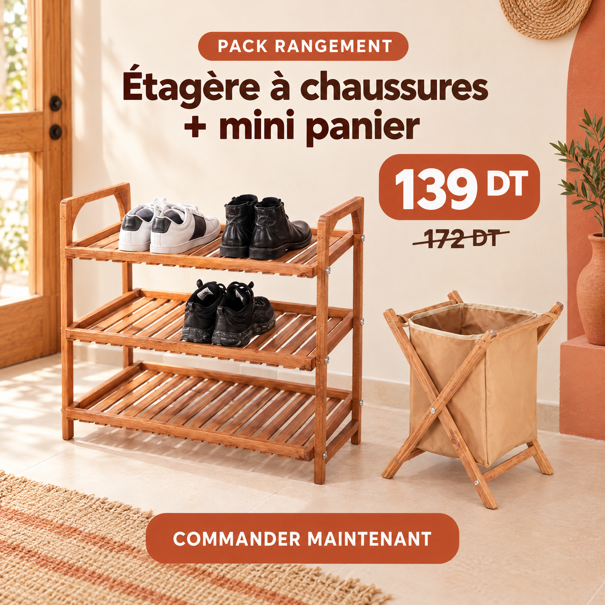 Étagère à chaussures en bois | 67*77cm