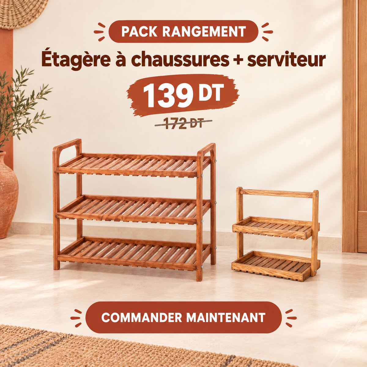 Étagère à chaussures en bois | 67*77cm
