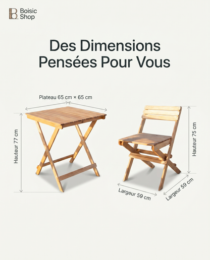 Table pliante avec chaise en bois