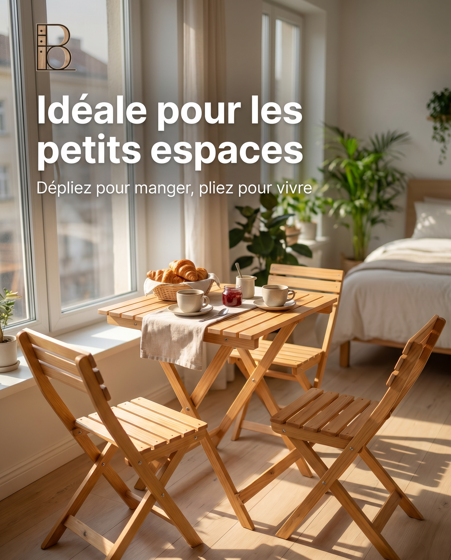 Table pliante avec chaise en bois
