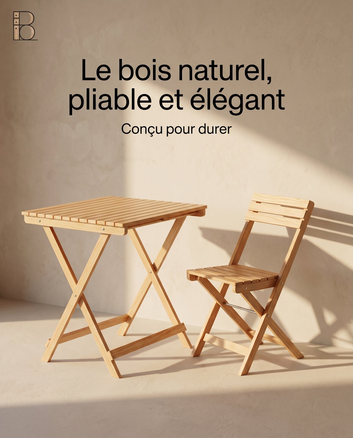 Table pliante avec chaise en bois
